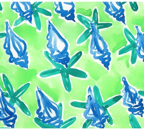 Blue and Green Starfish and Shell Print