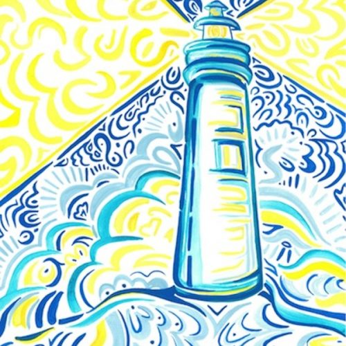 Blue and Yellow Lighthouse