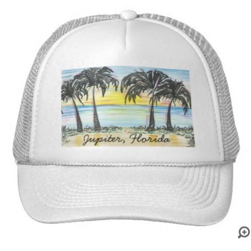 palm tree sunset white hat